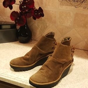 NEW- FLY London Suede Wedge Boots - Yama